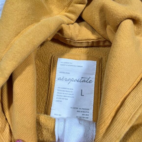 Y2K Aeropostale Quarter Button Up  Yellow Sweatshirt Hoodie - Picture 3 of 5